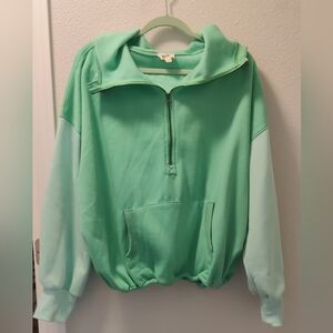 Bibi Mint Green Two Toned Half-Zip Pullover!